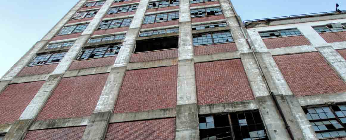 Tall building with broken windows