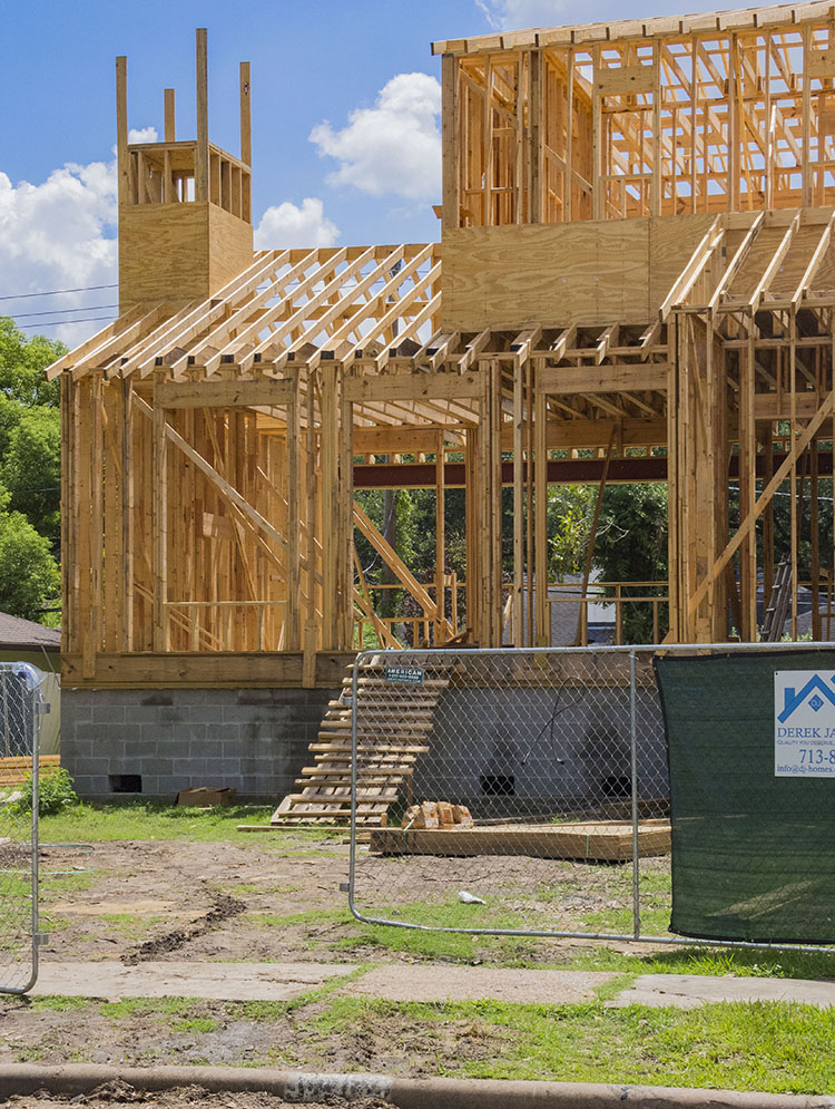 New construction on an elevated foundation is seen in Meyerland