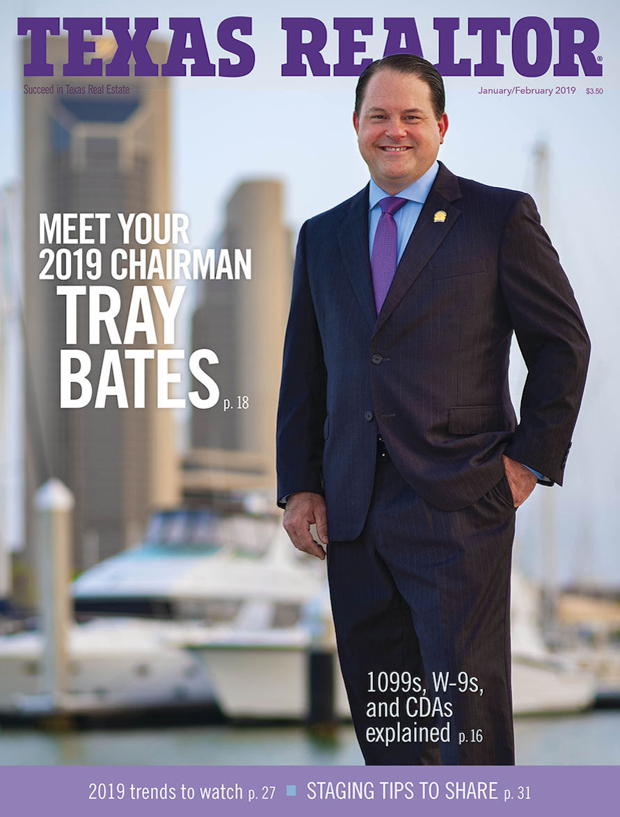 Texas REALTOR magazine January/February 2019 cover featuring Tray Bates