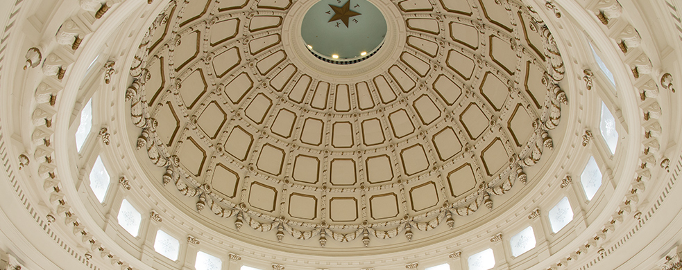 Inside view looking up into the Texas Capitol dome