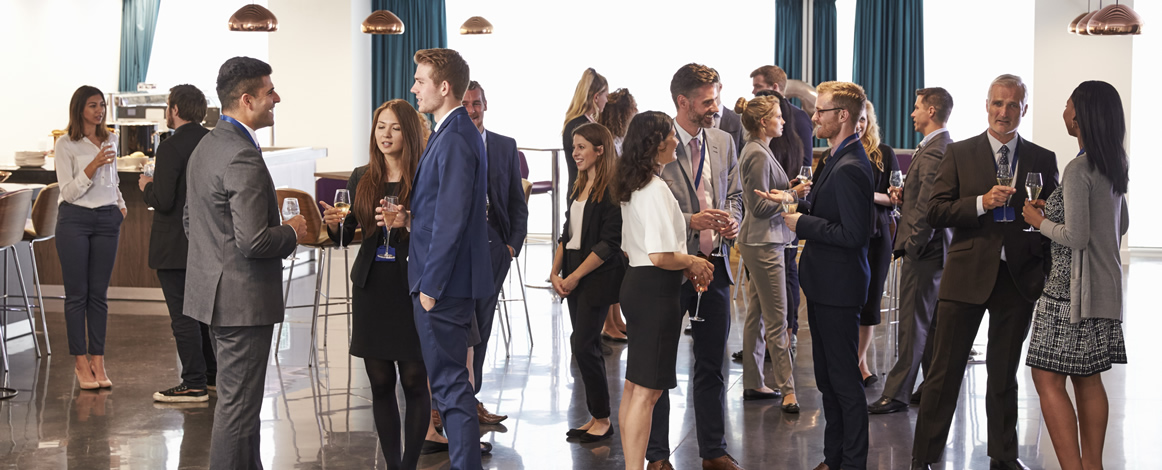 Group of professionals at a networking happy hour