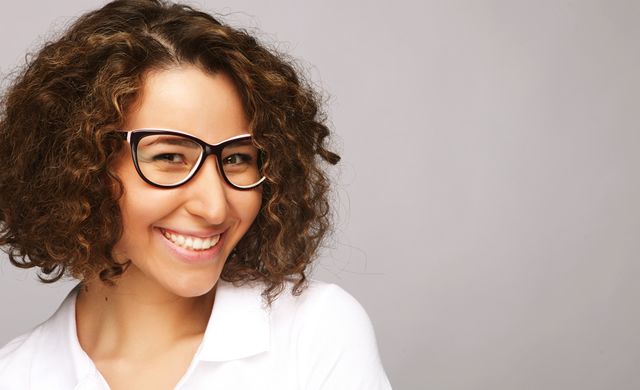 happy woman in glasses