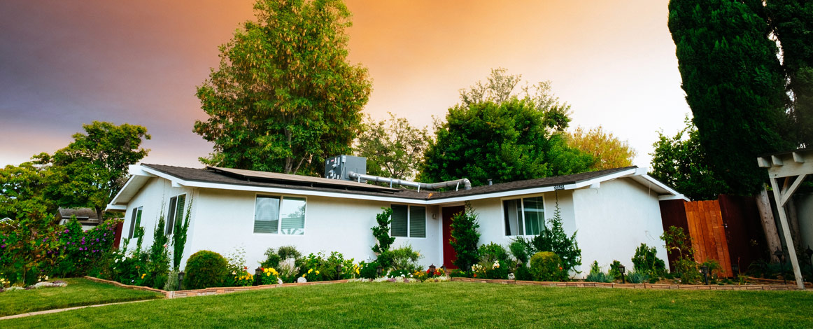 Single-story house at sunset