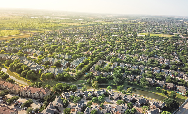 Arial view of suburbs